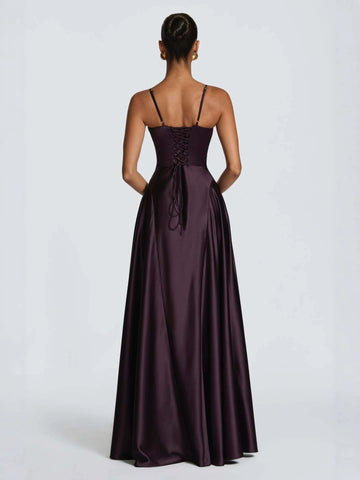 Elegant Satin V Neck Maxi Dress