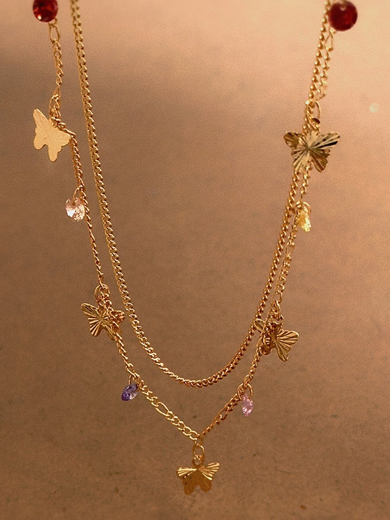 Dainty Gold Layered Butterfly Necklace