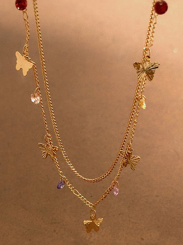 Dainty Gold Layered Butterfly Necklace