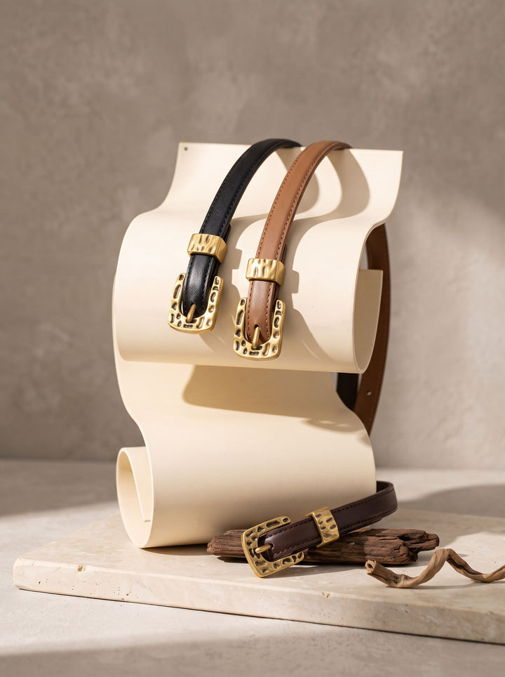 Minimalist Gold Buckle Skinny Belt