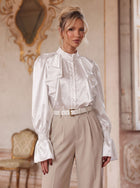 Ruffled Satin Button Down Blouse
