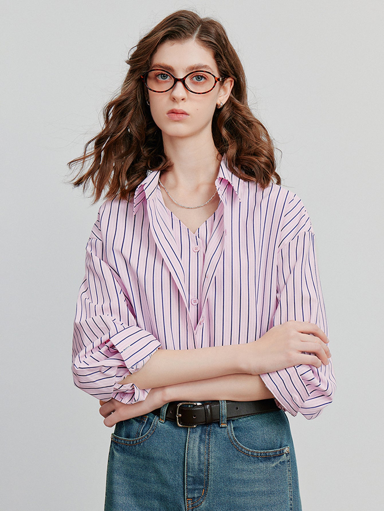 Vertical-Striped Button-Front Casual Shirt