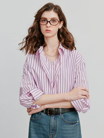 Vertical-Striped Button-Front Casual Shirt