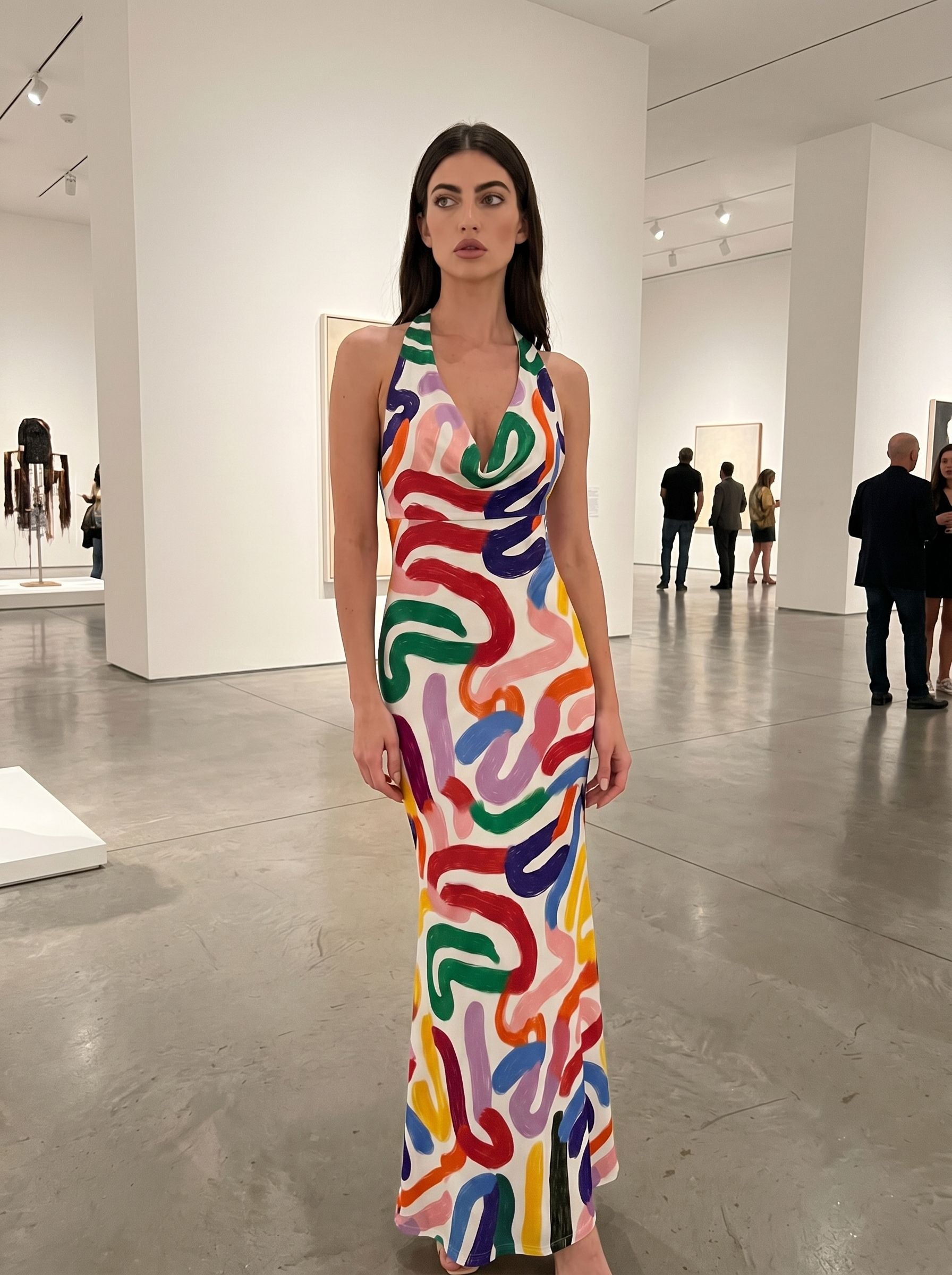 Norah ZHAO's Abstract Swirl Print Midi Dress