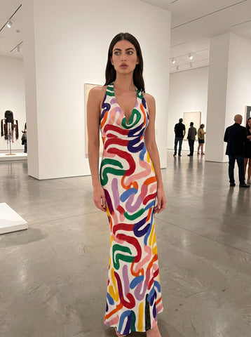 Norah ZHAO's Abstract Swirl Print Midi Dress