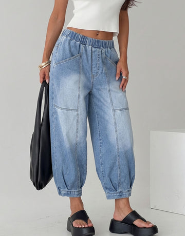 High Waisted Elastic Jogger Jeans