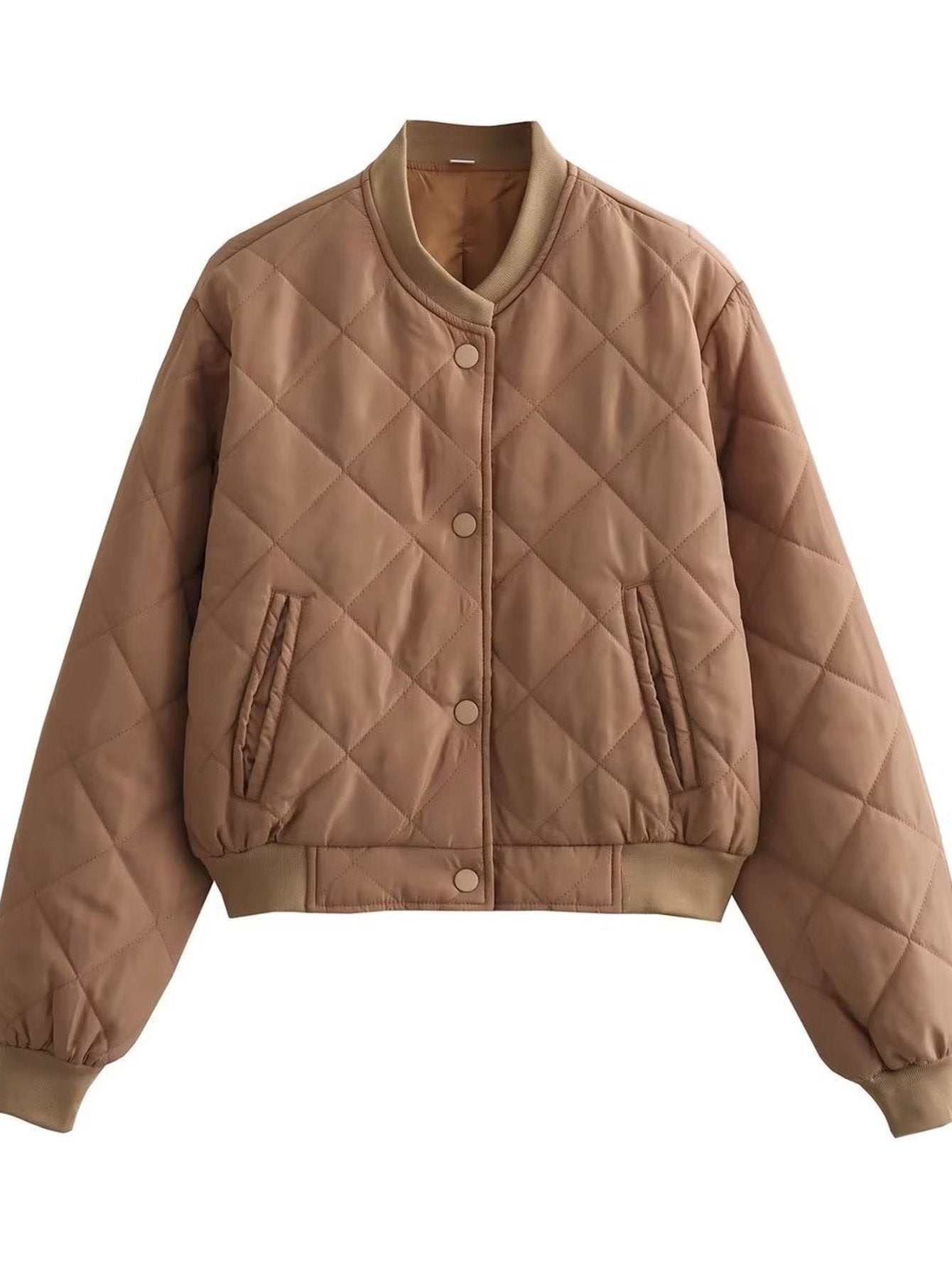 Lightweight Quilted Snap Button Bomber Jacket
