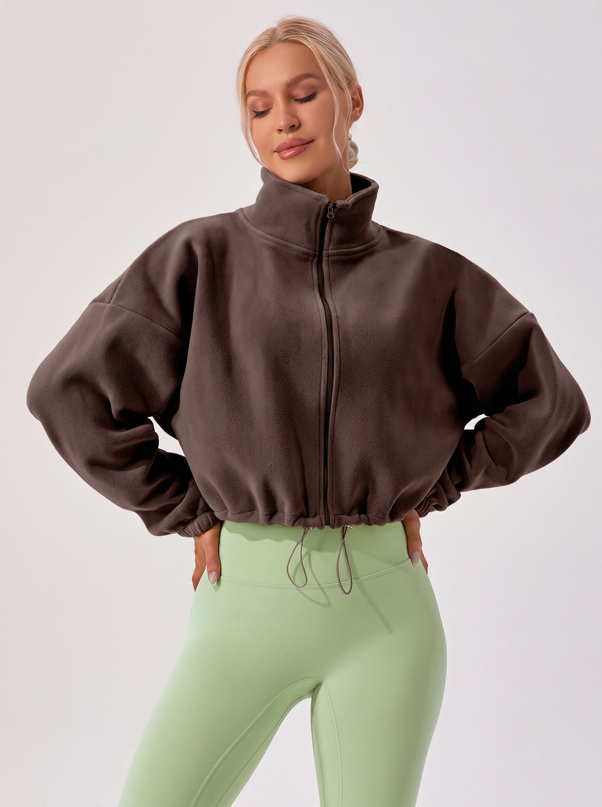 Cropped Fleece Zip Up Jacket