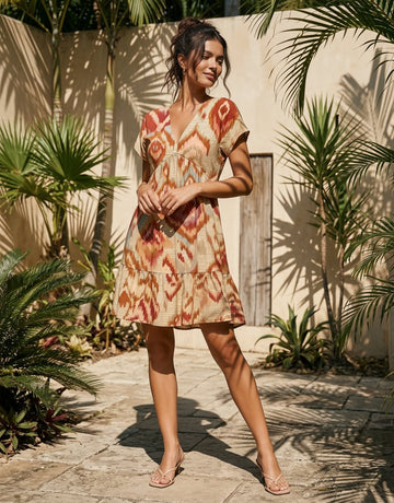EVA Floral Print V Neck Tiered Babydoll Mini Dress