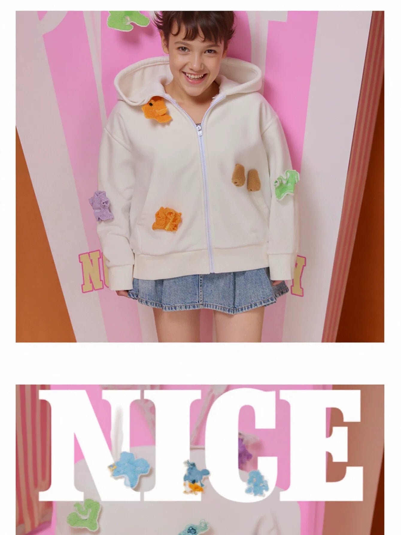 Cute Bear Graphic Zip Hooded Jacket