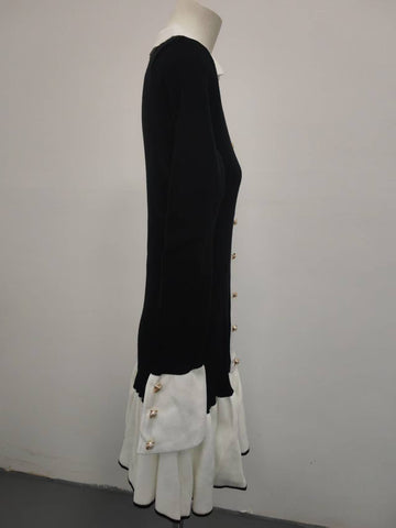 Contrast Button Down Knit Mini Dress