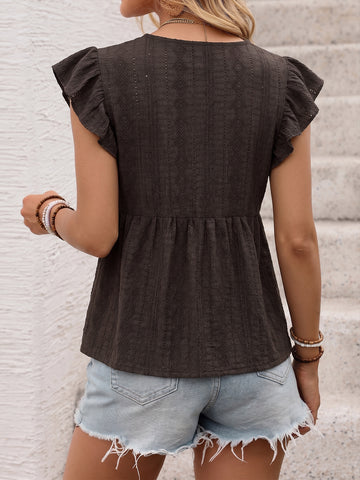 Flutter Sleeve Lace Trim Peplum Top