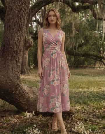 CORINNE
Floral Print V Neck A Line Midi Dress