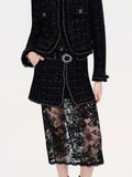 Embellished Tweed Lace Midi Skirt