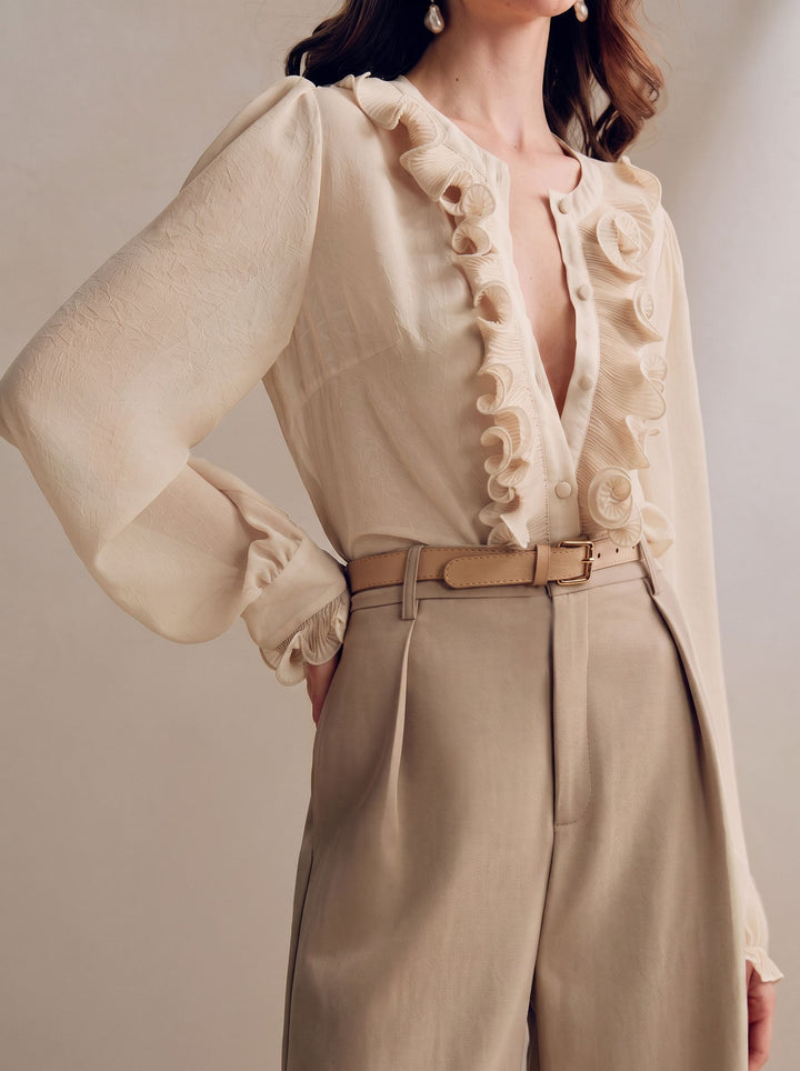 Ruffled Trim Elegant Chiffon Blouse