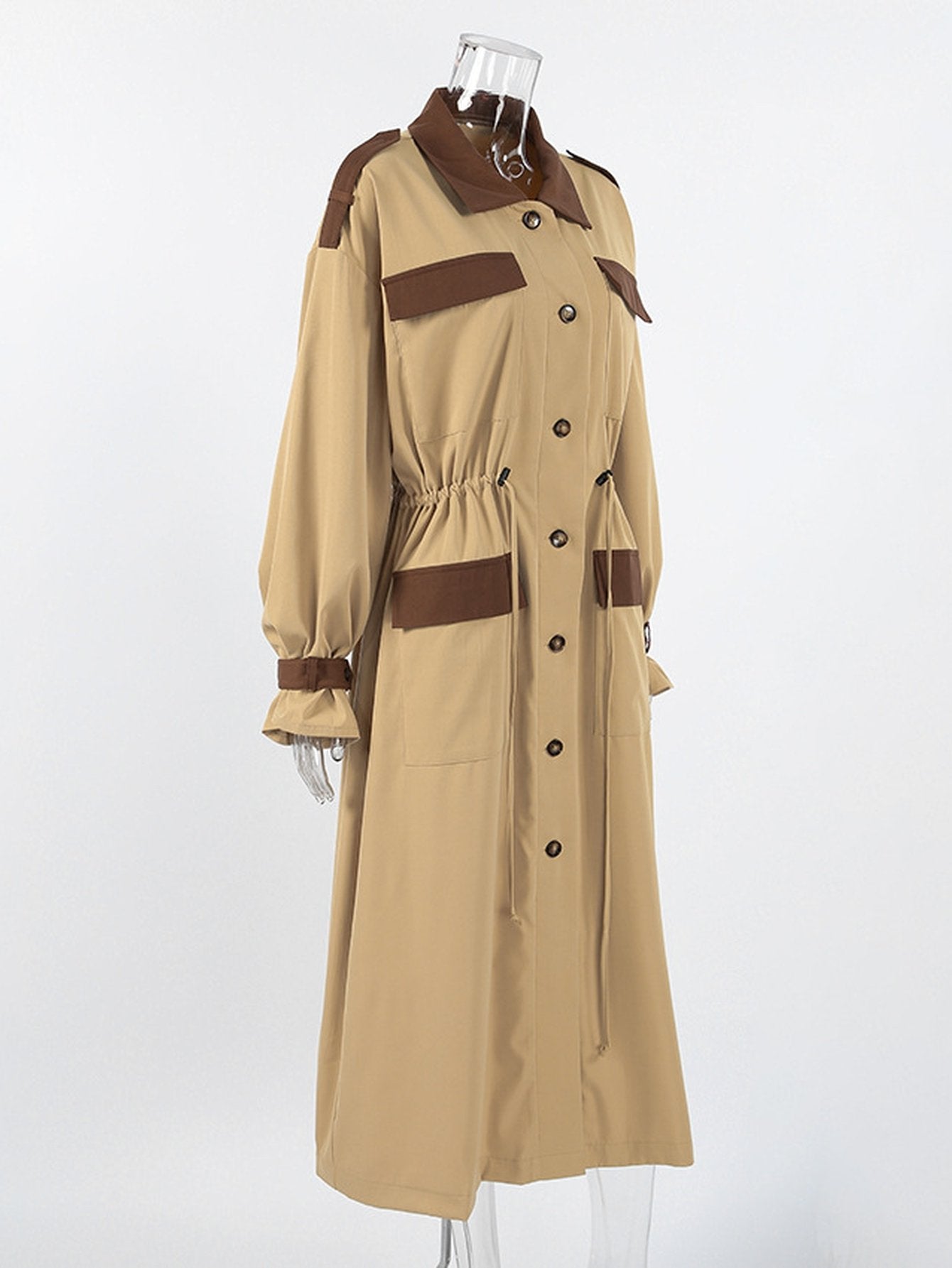 Oversized Colorblock Utility Trench Coat