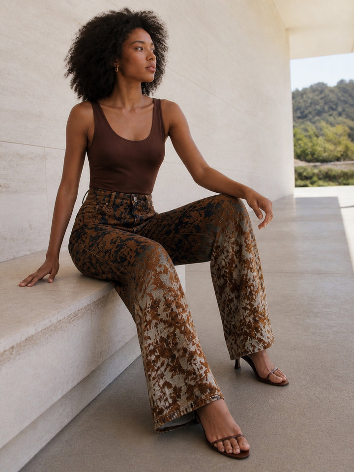 High Waisted Floral Print Jeans