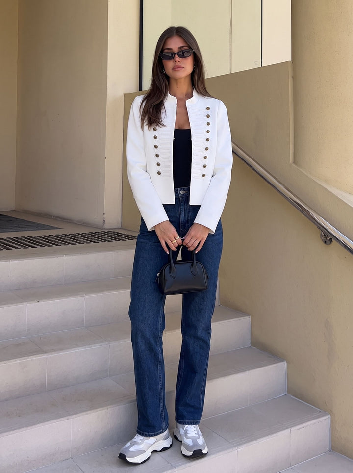 Gold Button Military Cropped Jacket