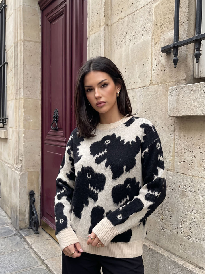 Oversized Dinosaur Graphic Knit Sweater