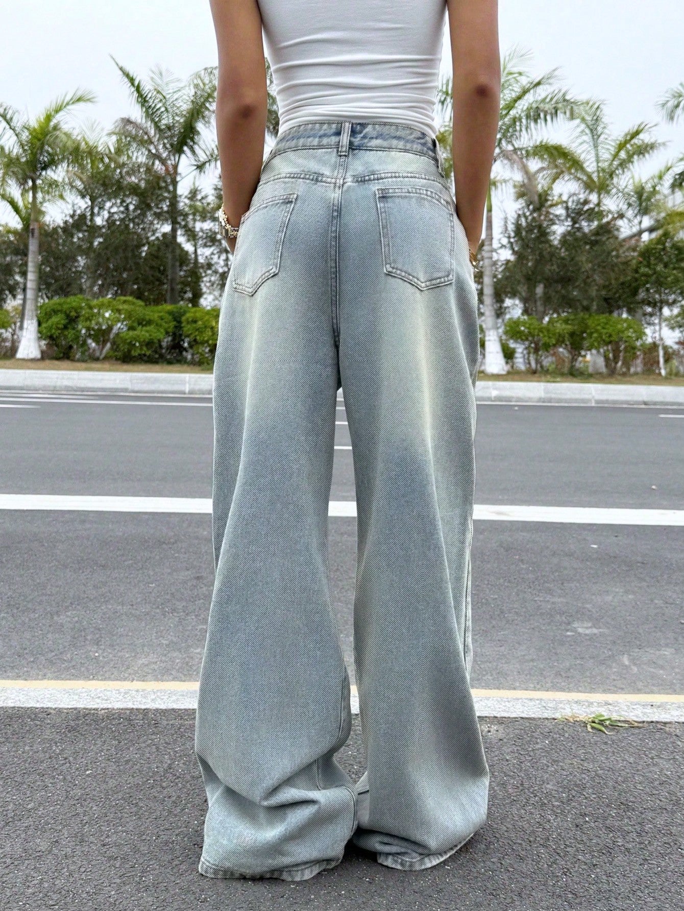 Studded Wide Leg Denim Jeans