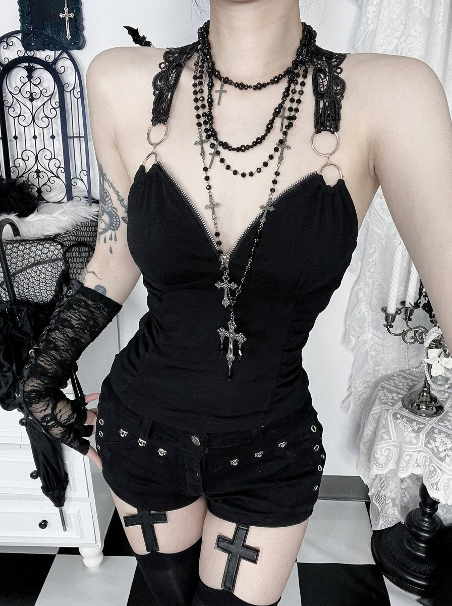 Gothic Lace Trim O Ring Camisole