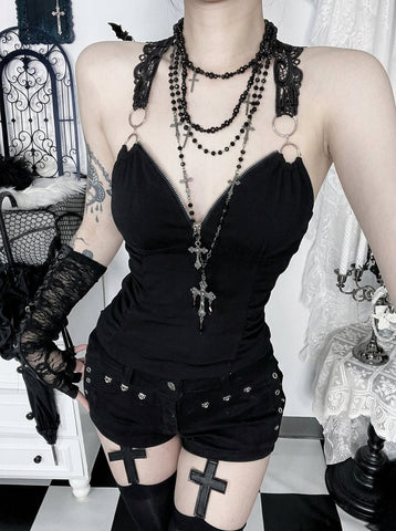 Gothic Lace Trim O Ring Camisole