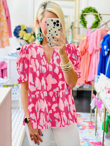 Floral Print Puff Sleeve Blouse