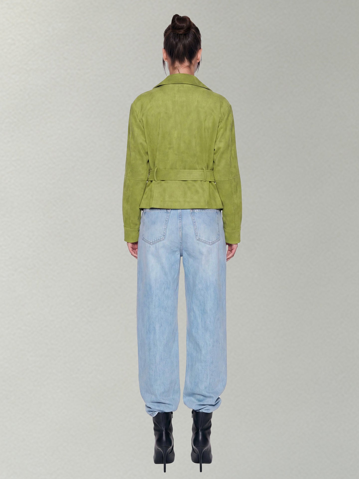Oversized Belted Suede Moto Jacket