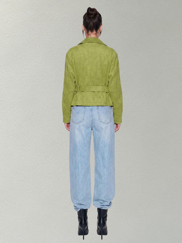 Oversized Belted Suede Moto Jacket
