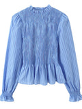 Smocked Striped Ruffled Button Up Shirt