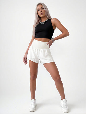High Waisted Elastic Waist Shorts