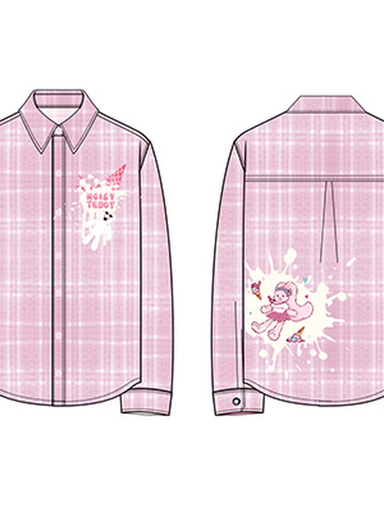 Cute Graphic Plaid Button Up Shirt