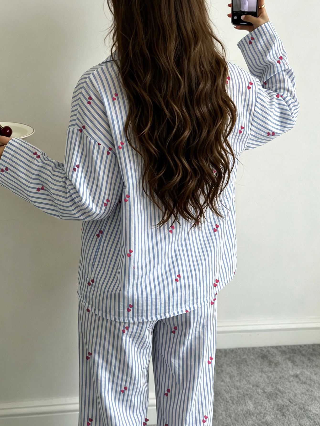 Soft Striped Heart Print Pajama Set