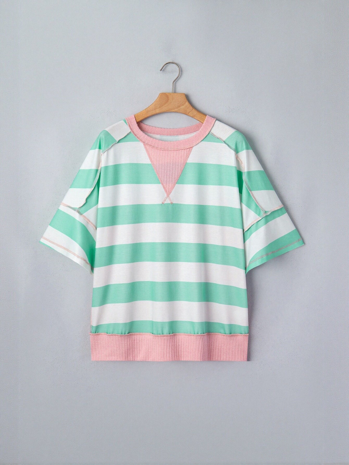 Oversized Striped Contrast Trim T Shirt