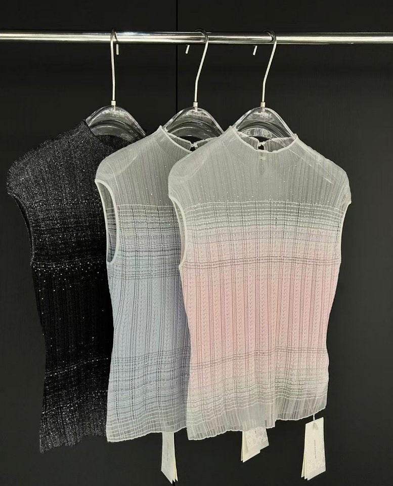 Shimmering Sheer Mock Neck Sweater Tank