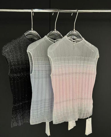 Shimmering Sheer Mock Neck Sweater Tank