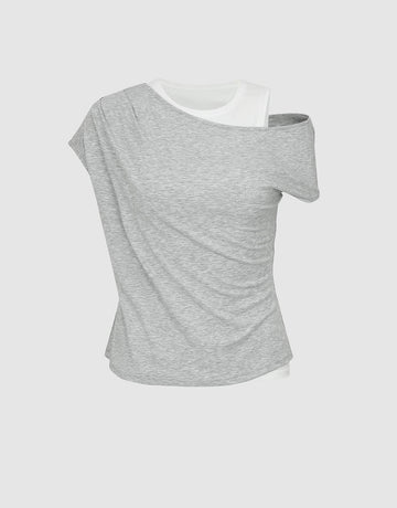 Urban Revivo 2 In 1 Contrast Asymmetric Draped T-Shirts