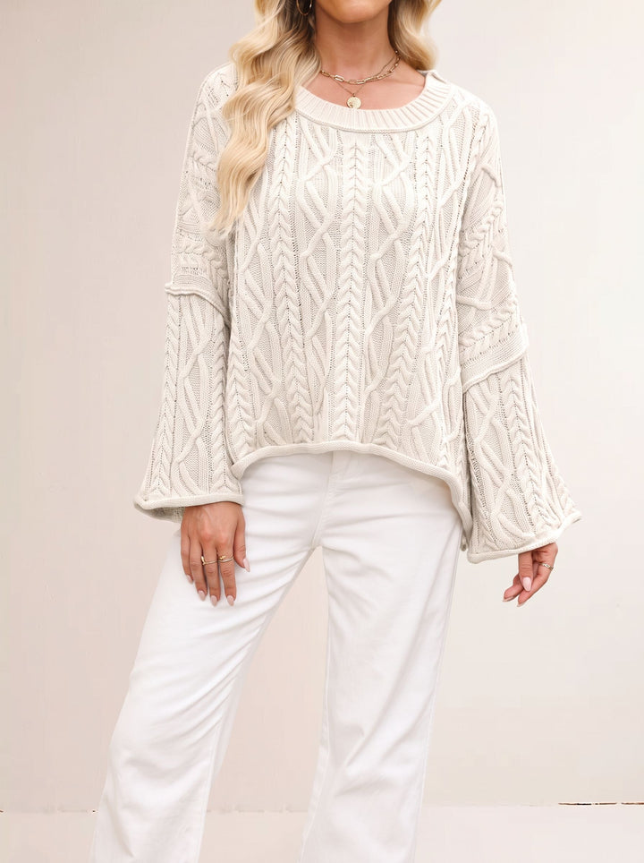 Oversized Cable Knit Bell Sleeve Sweater
