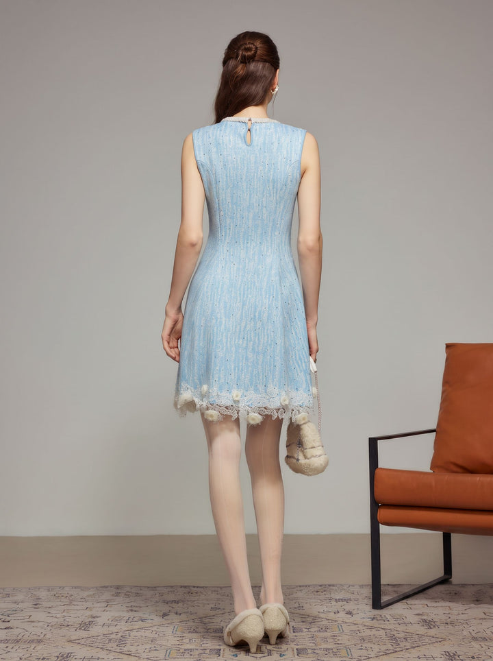 Embellished Tweed Floral Lace Dress