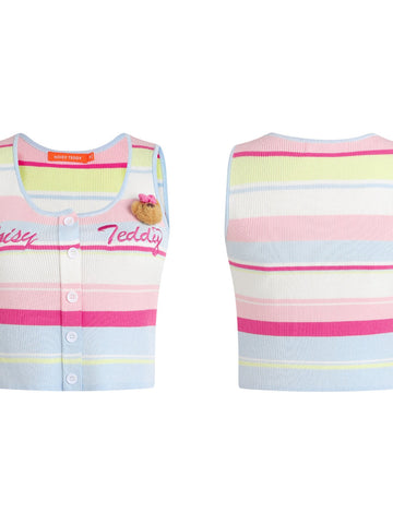 Cute Striped Button Up Knit Tank