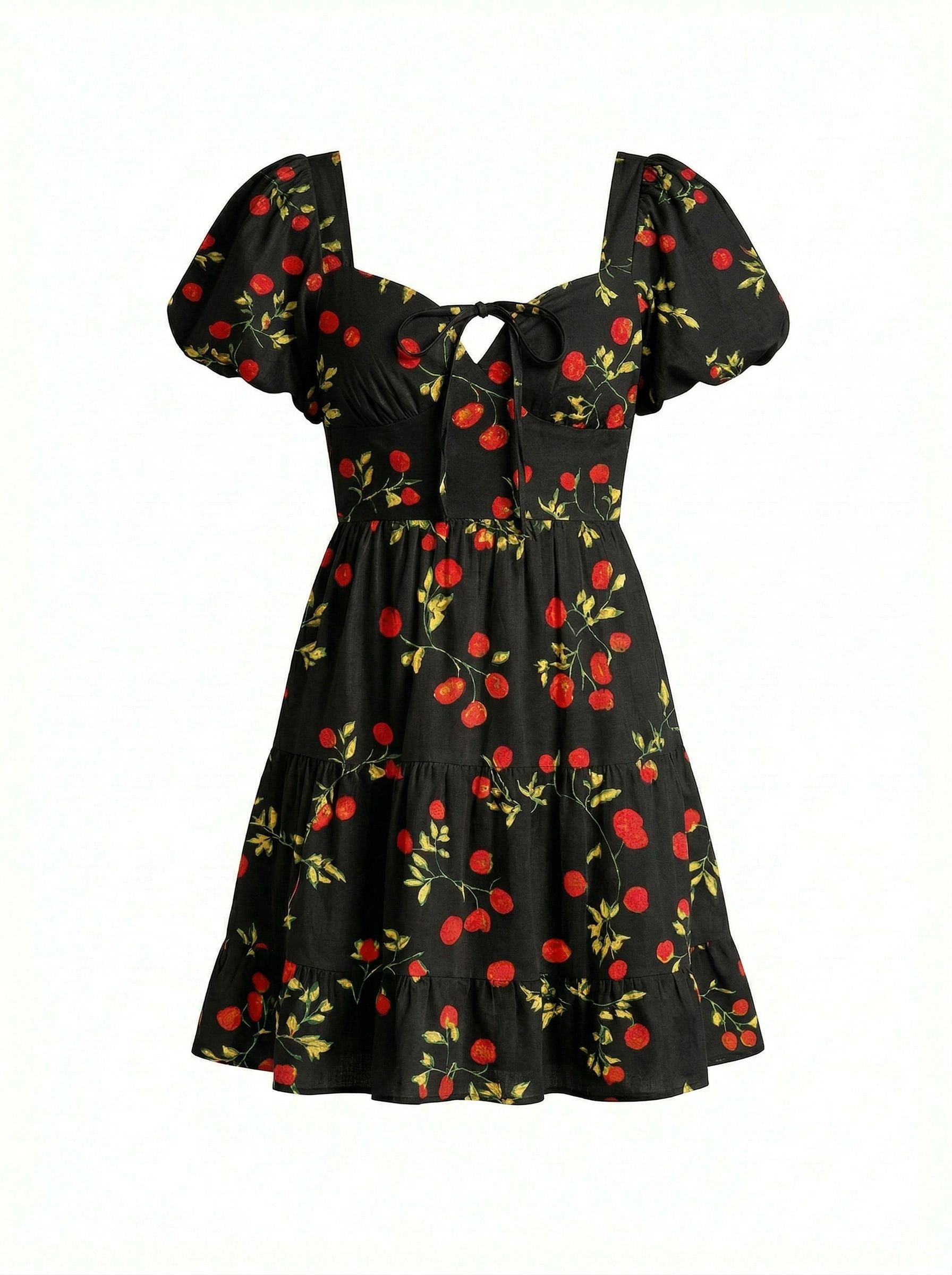 AYLA Floral Print Puff Sleeve Tiered Mini Dress
