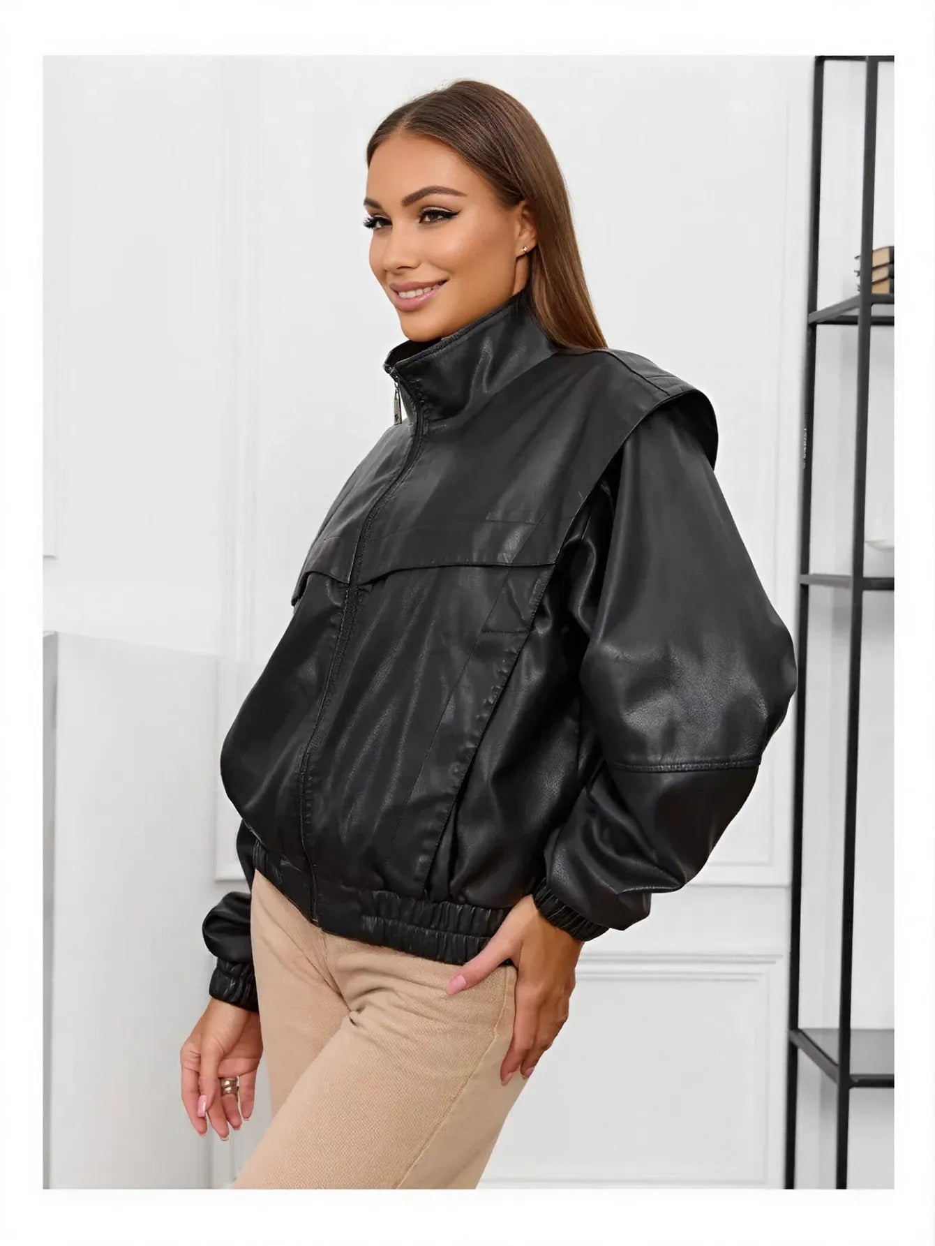 Oversized Faux Leather Bomber Jacket