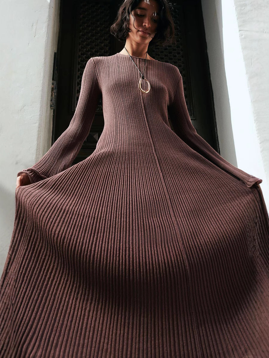 Flared Sleeve Ribbed Knit Dress