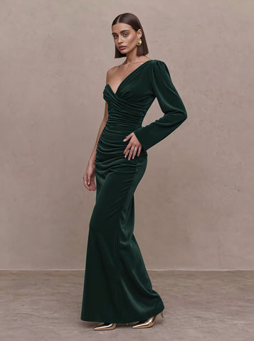 Autumn Asymmetrical Tight Fish Tail Gown With Lamb Sleeve Long Dragging Casual Style Women's Dress Fashionable Elegant