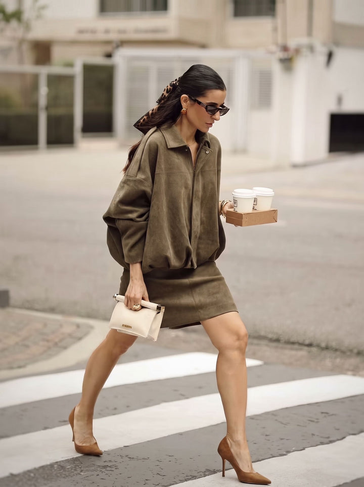 Oversized Suede Bubble Hem Jacket