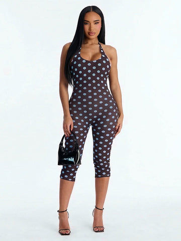 Sleek Polka Dot Halter Jumpsuit