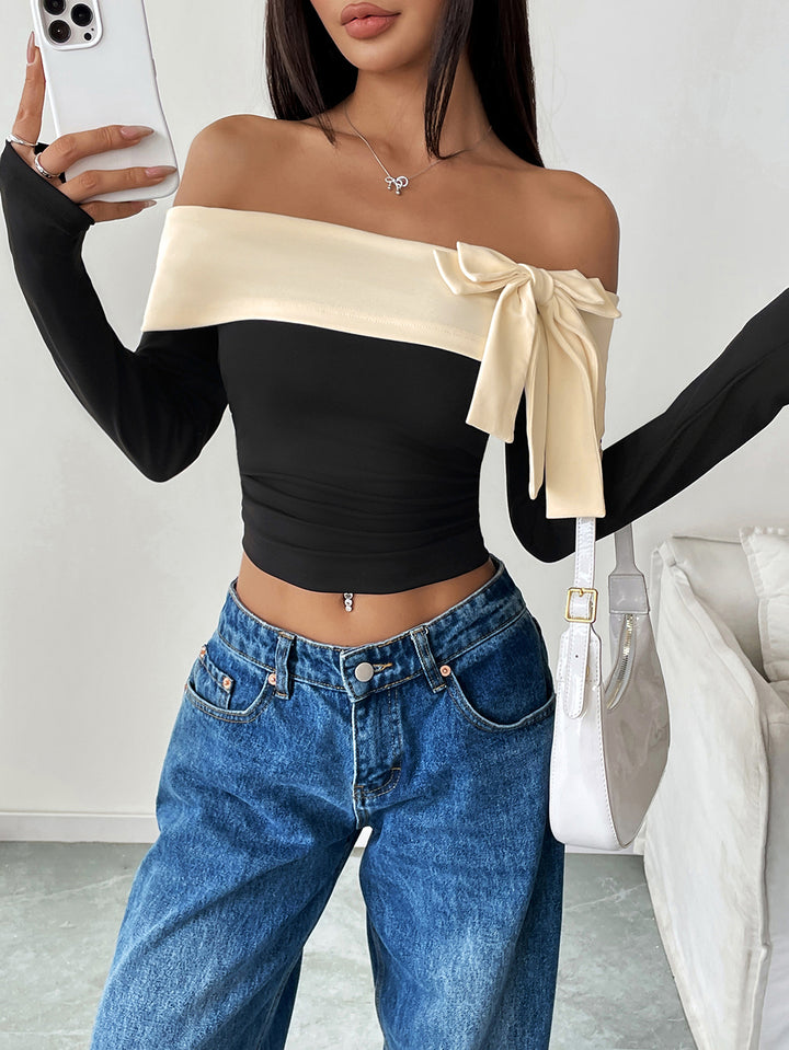Off Shoulder Bow-Front Flirty T-Shirt