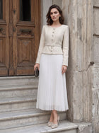 Elegant Tweed Pleated Midi Dress