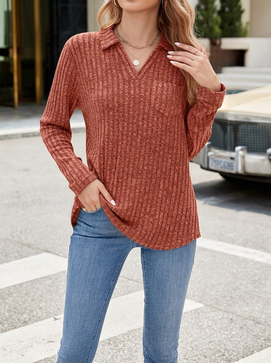 Ribbed Collared Long Sleeve Tee
