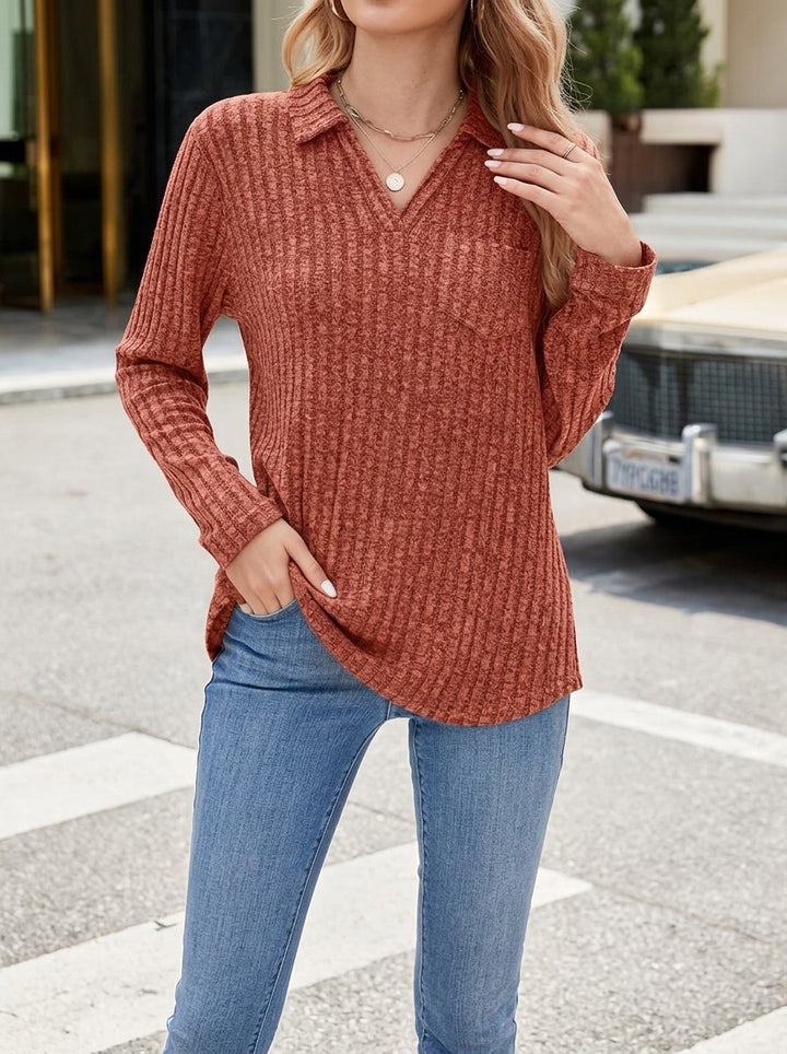 Ribbed Collared Long Sleeve Tee